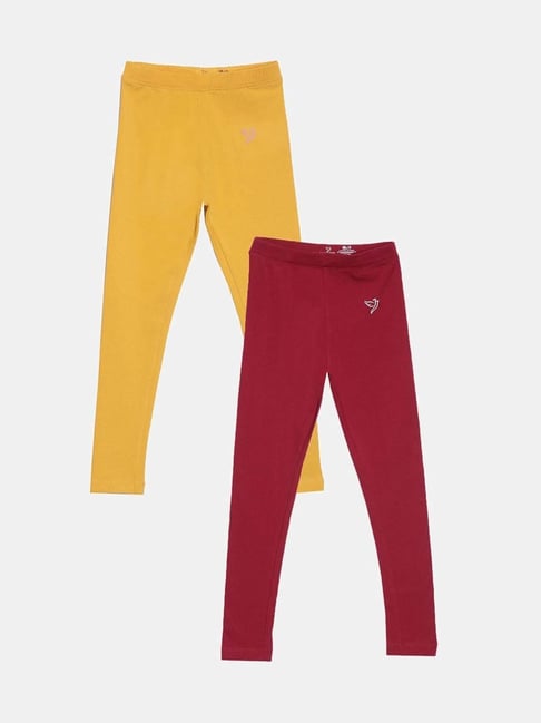 TWIN BIRDS Kids Yellow & Red Cotton Regular Fit Leggings (Pack of 2)-picture-47