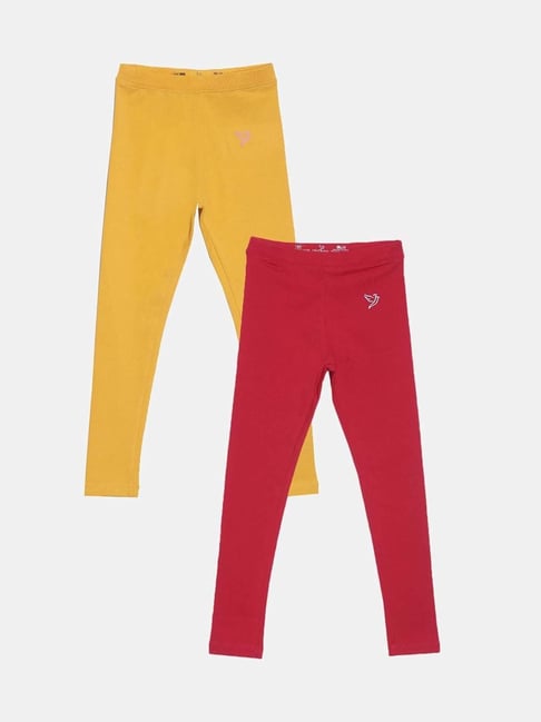 TWIN BIRDS Kids Yellow & Red Cotton Regular Fit Leggings (Pack of 2)-picture-36