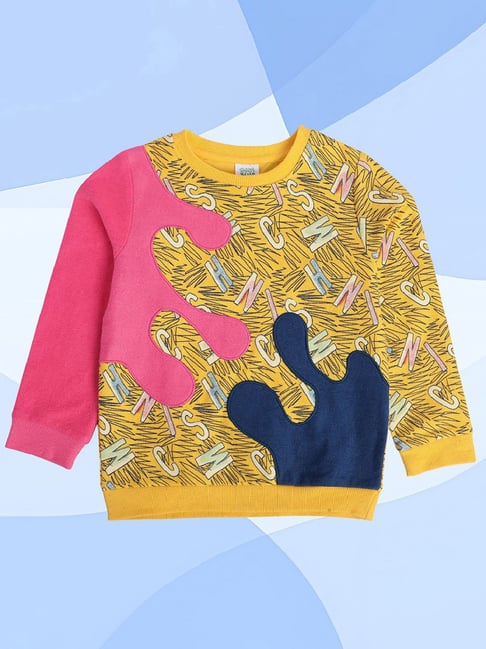 MINIKLUB Kids Yellow Printed Full Sleeves Sweatshirt