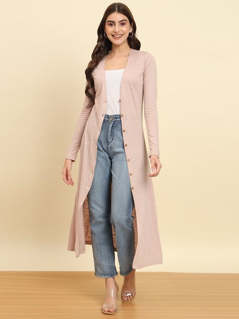 Buy Trend Arrest Pink Cotton Long Shrug for Women Online Tata CLiQ