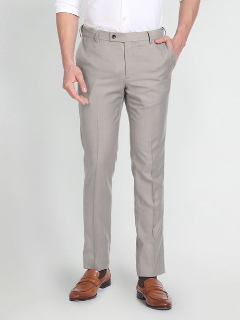 Arrow Brown Cotton Slim Fit Checks Trousers-picture-13