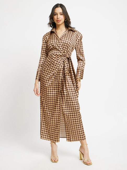 Fablestreet Brown Printed Wrap Dress-picture-32