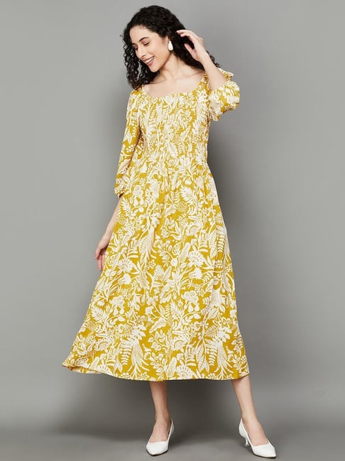 Lulus Fresh Picked Mustard Yellow Floral Print Backless Maxi Dress Size  Small | eBay