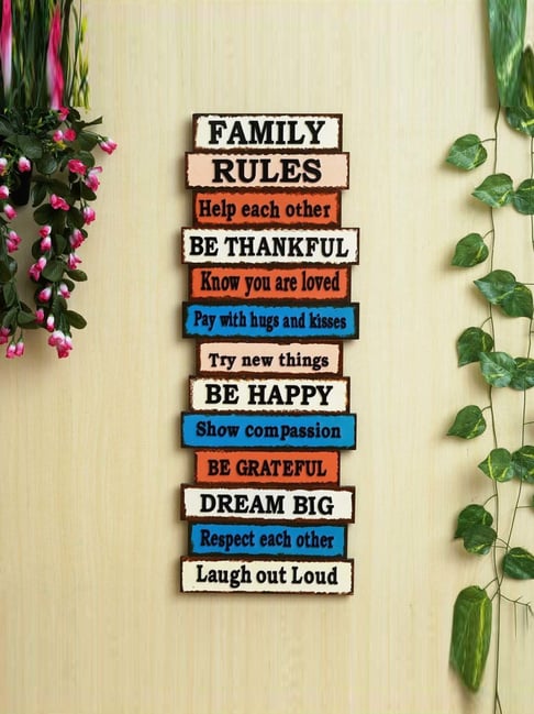 eCraftIndia Multicolor Wooden Vintage Style Hcrafted Family Rules Wall Hanging Showpiece-image-8