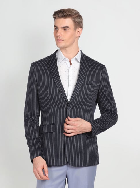 Arrow Blue Slim Fit Striped Blazer-picture-32