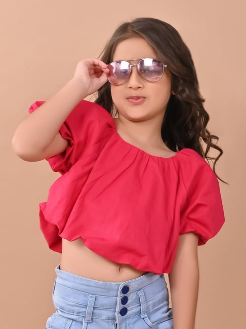 LilPicks Kids Pink Solid Crop Top