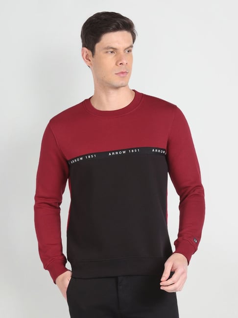 Arrow Sport Red & Black Cotton Regular Fit Colour Block Sweatshirt-picture-48