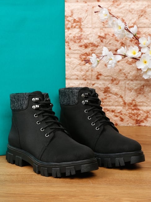 Buy Flat n Heels Womens Black Block Heel Boots at Amazon.in