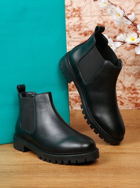 Black leather flat chelsea boots outlet womens