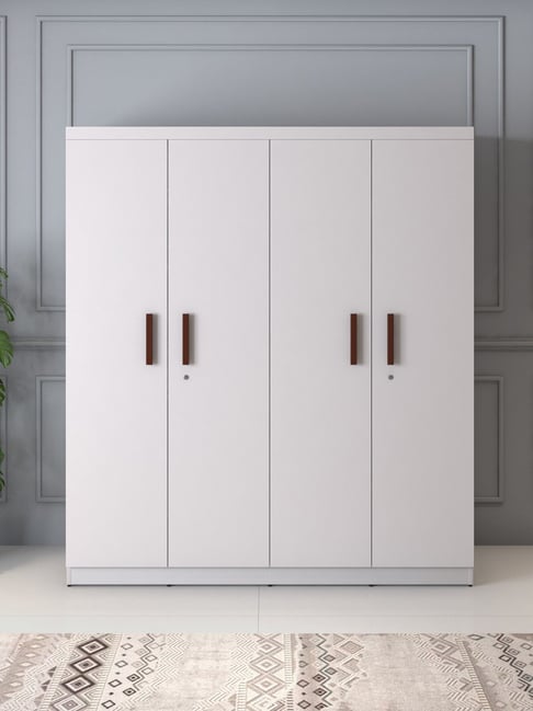 Durian Jacklin White & Brown Particle Board 4 Door Wardrobe