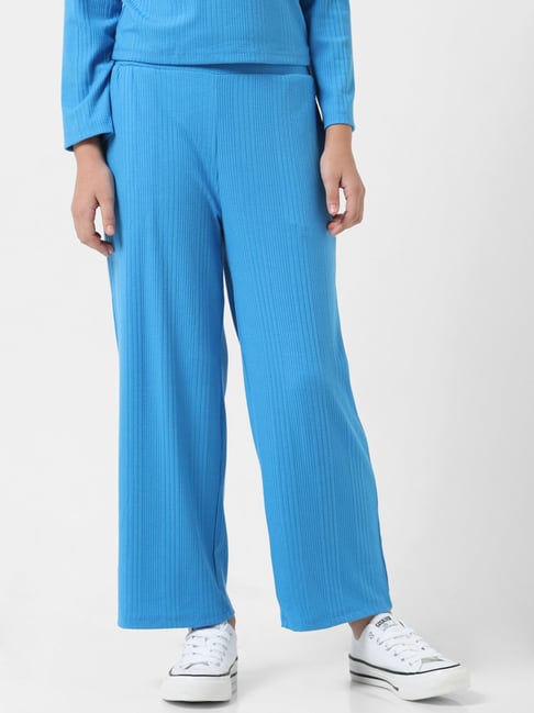 YUGH Wide Leg Trousers, Ladies Blue Trousers Solid Color Chiffon Back  Zipper Elegant Straight Pants Summer Baggy Wide Leg Trousers High Waist  Flares Pants For Women Office Work Leisure Beach Party,Xs :