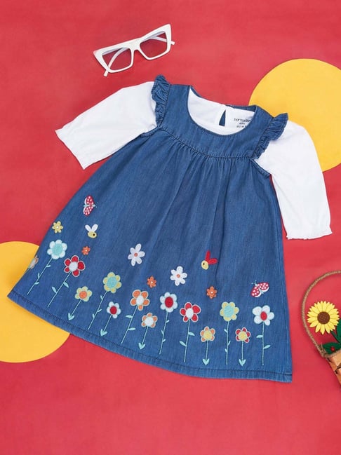 Pantaloons Baby Kids Blue & White Cotton Embroidered Full Sleeves Dungaree Set-picture-19