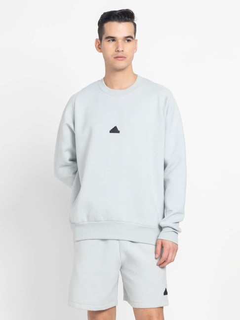 Adidas Grey Cotton Regular Fit Printed Sweatshirt