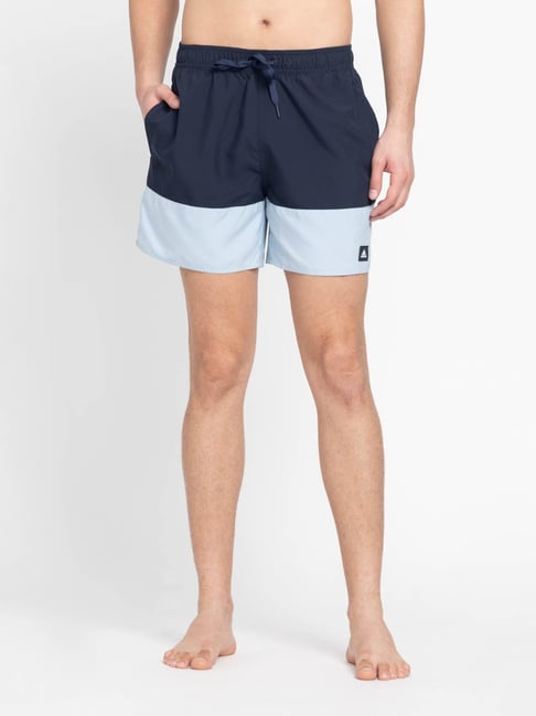 Adidas Blue Regular Fit Printed Swim Shorts