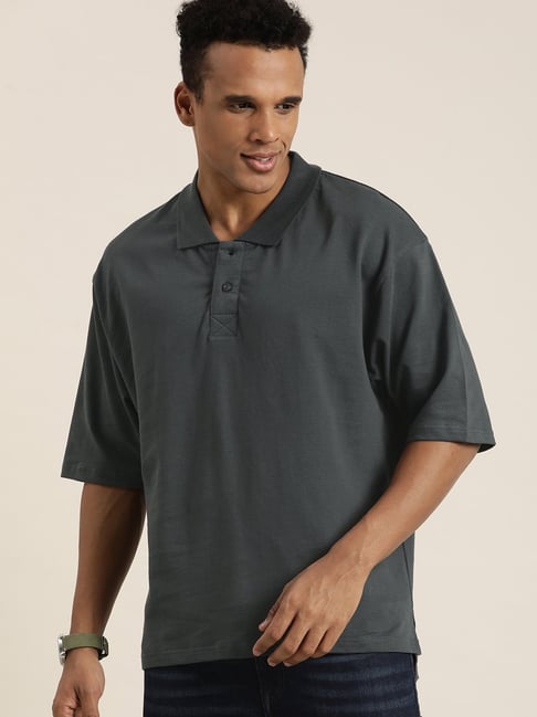 Dillinger Dark Grey Loose Fit Cotton Oversized Polo T-Shirt