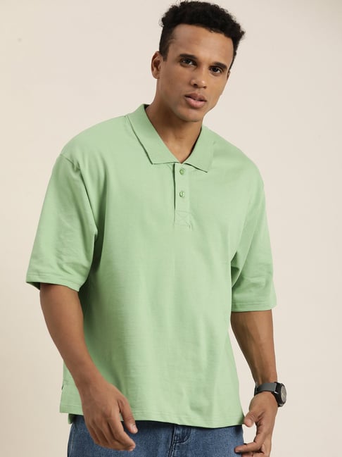 Dillinger Pista Green Loose Fit Cotton Oversized Polo T Shirt