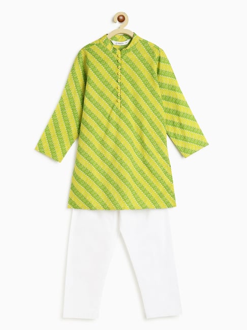 Campana Kids Yellow & White Printed Full Sleeves Kurta with Pants-picture-23