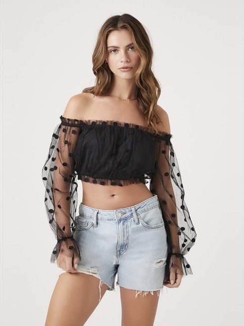 Buy Forever 21 Black Polka Dots Crop Top for Women Online @ Tata CLiQ