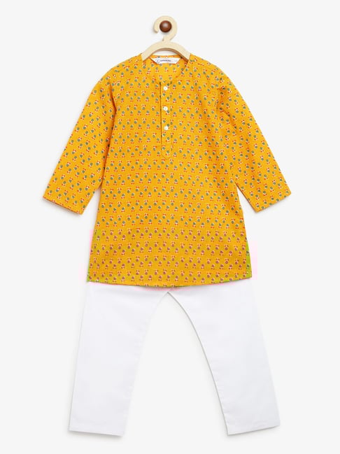 Campana Kids Yellow & White Floral Print Full Sleeves Kurta with Pyjamas-picture-14