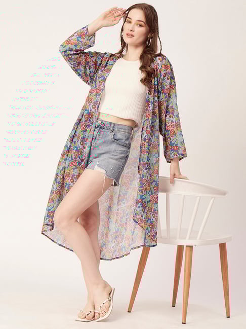 Moomaya Multicolor Floral Print Long Shrug