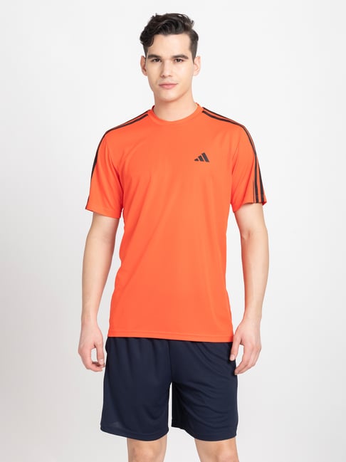 adidas Essentials Bright Red Regular Fit Striped Training T-Shirt-image-16