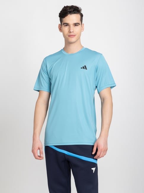 adidas Essentials Blue Regular Fit Striped Training T-Shirt-image-11