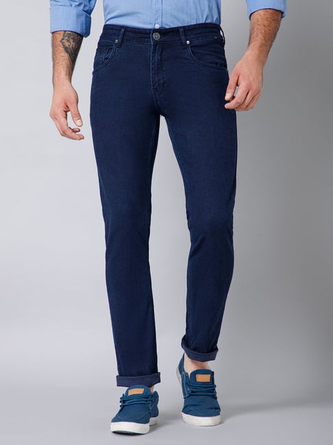 Buy Cantabil Solid Blue Regular Fit Denim Jeans Online