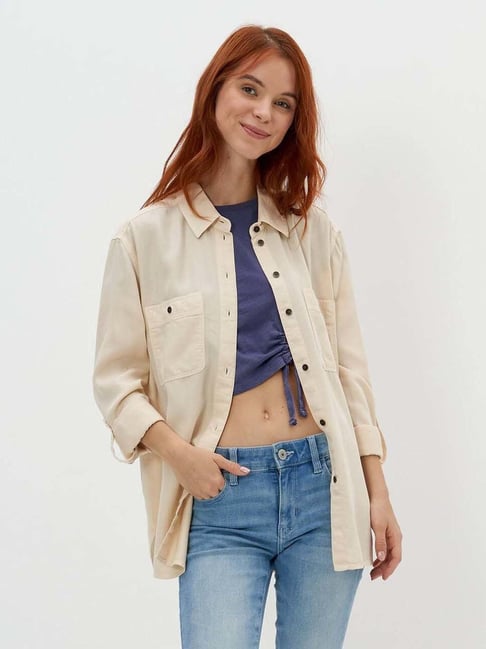 American Eagle Outfitters Beige Regular Fit Shirt