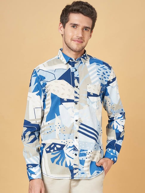 Urban Ranger by Pantaloons Blue Cotton Slim Fit Printed Shirt-picture-10