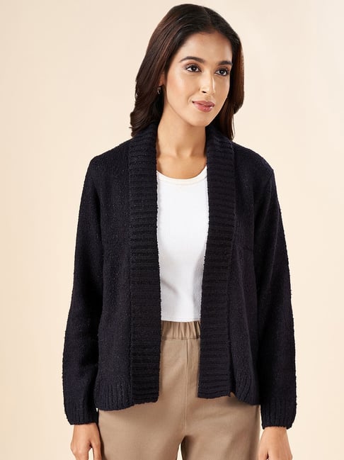 Akkriti by Pantaloons Black Self Pattern Shrug