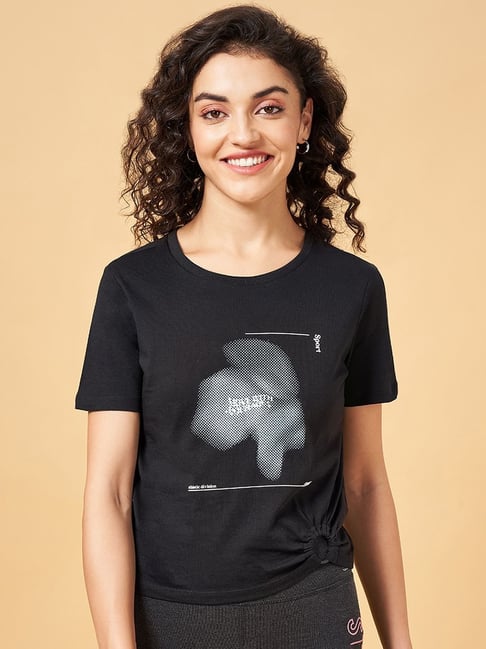Ajile by Pantaloons Black Cotton Printed Sports T-Shirt-picture-169