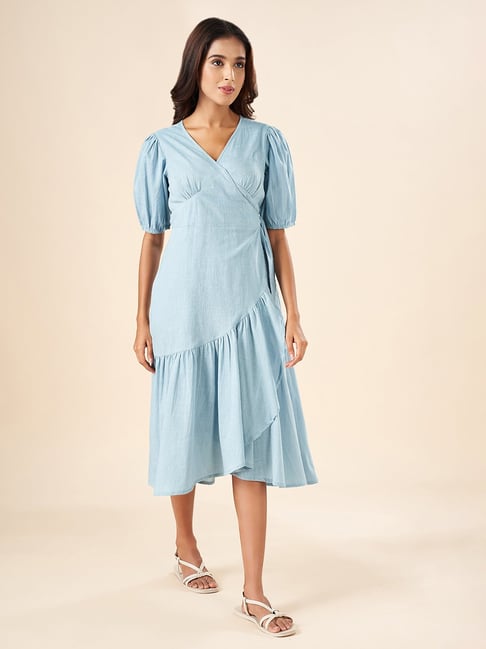 Akkriti by Pantaloons Blue Cotton A-Line Dress-picture-38