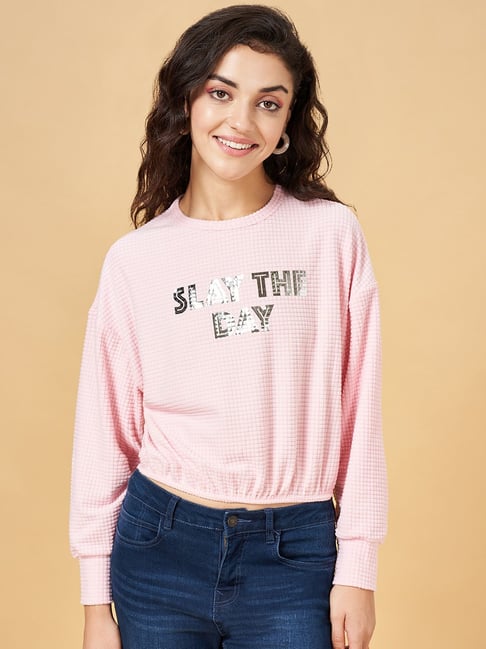 People by Pantaloons Pink Printed Sweatshirt