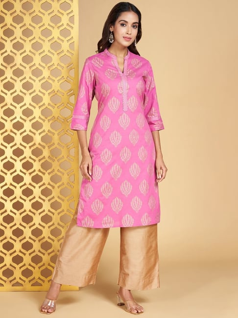 Rangmanch by Pantaloons Pink Cotton Printed Straight Kurta