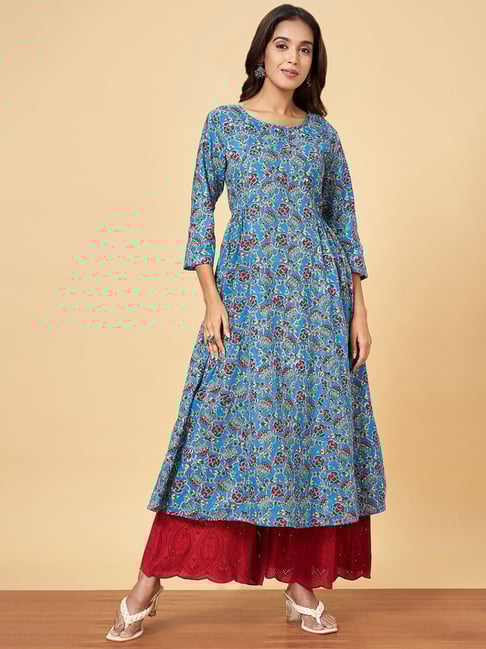YU by Pantaloons Blue Cotton Printed A Line Kurta-picture-26