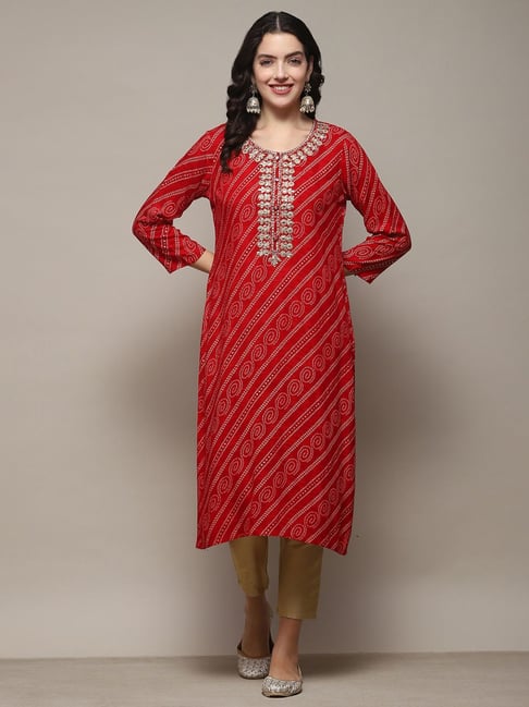 Biba Red Printed Straight Kurta