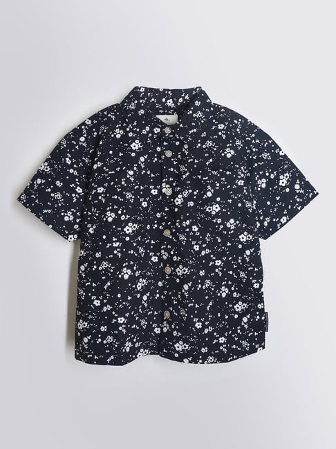 Cherry Crumble By Nitt Hyman Boys White & Black Floral Print Shirt