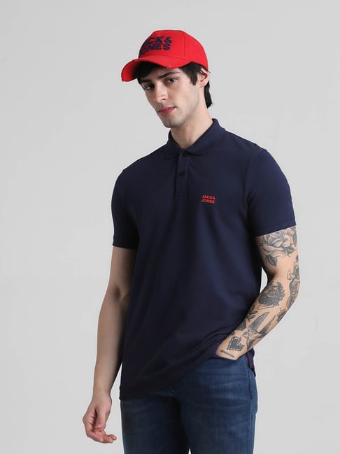 Jack & Jones Navy Cotton Slim Fit Polo T-Shirt-picture-15
