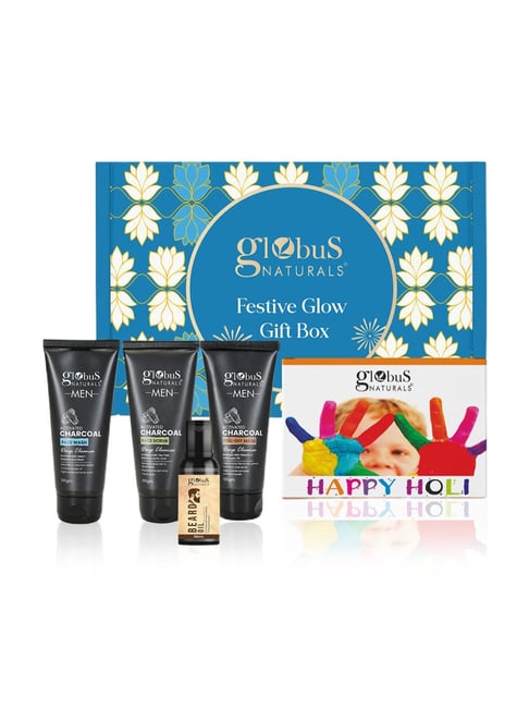 Globus Naturals Pre & Post Holi Ritual Charcoal Men Glow Gift Box, Set of 4