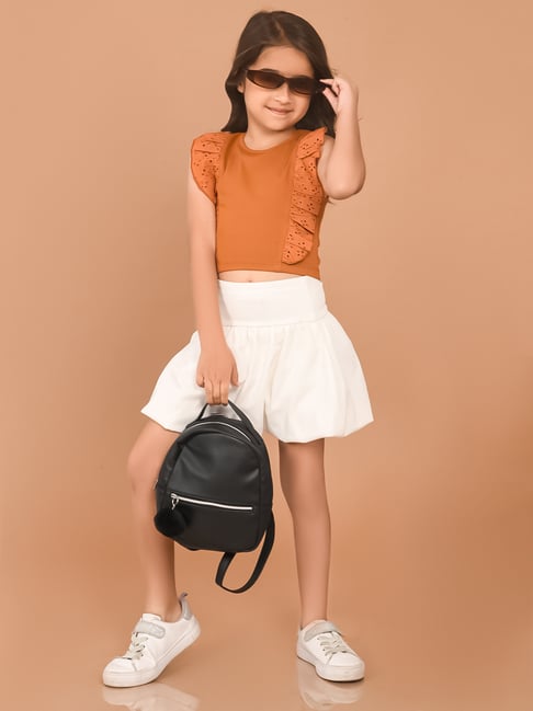 LilPicks Kids Brown Solid Crop Top