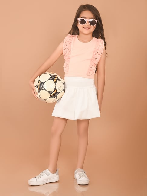 LilPicks Kids Peach Solid Crop Top