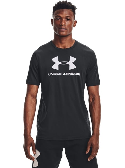 Under Armour Black Cotton Regular Fit Printed Sports T-Shirt