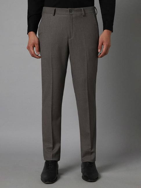 Louis Philippe Grey Slim Fit Texture Trousers