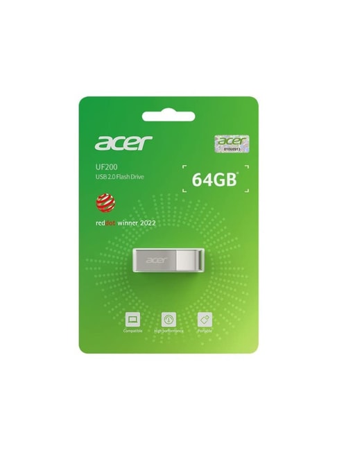 Acer 64 GB UF200 USB 2.0 Flash Drive-Metal (Silver)