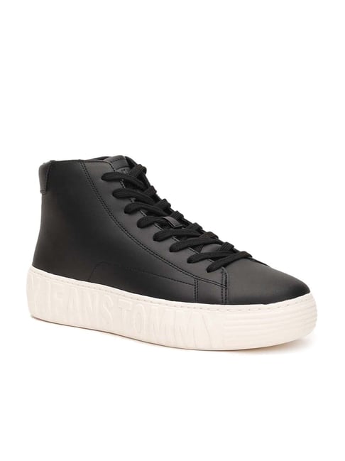 Black leather best sale high top trainers