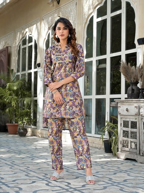 Buy Yufta Purple Floral Tunic & Pant Set for Women's Online @ Tata CLiQ