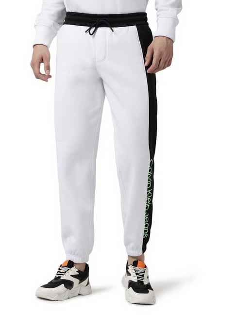 Calvin Klein Jeans White Black Colour-Block Regular Fit Joggers