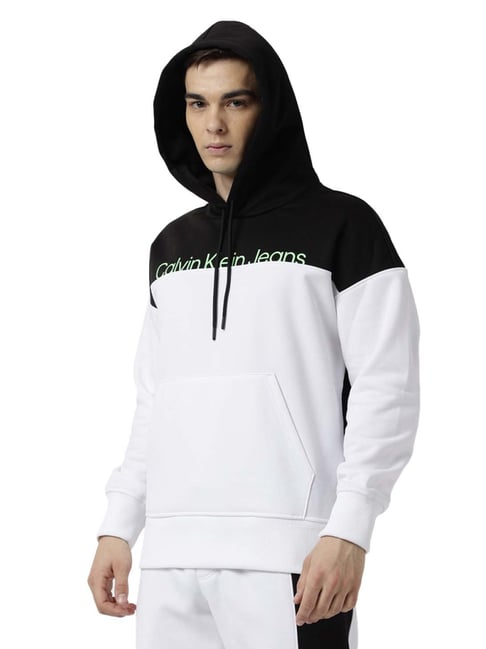 Calvin Klein Jeans White Black Colour Block Comfort Fit Hoodie