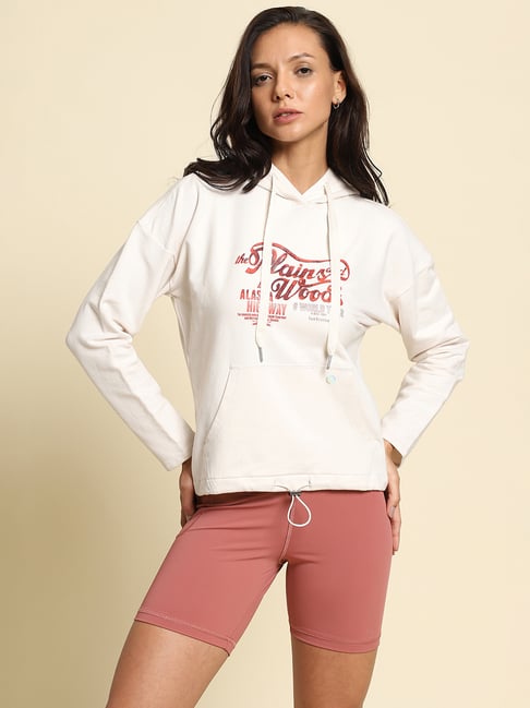 Van Heusen White Printed Sports Hoodie