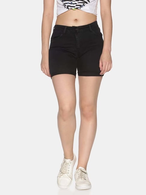 TWIN BIRDS Black Cotton Shorts